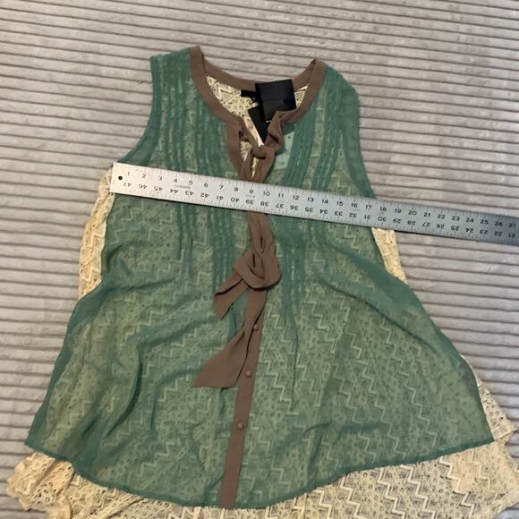 Ryu Sheer Lace Ruffle Green Brown Shirt Dress Boho Fairy Small New with Tags - Picture 7 of 8